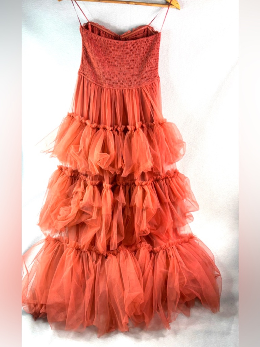 Vici M Strapless Formal Lace Bust Tiered Tulle Maxi Dress in Rusty Rose - Picture 3 of 9